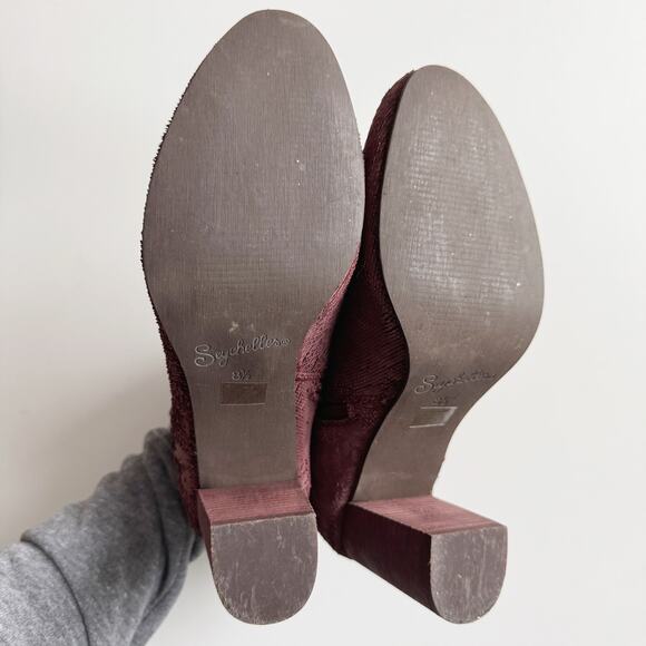 Seychelles Burgundy Tulip-Trim Prop Textured Leather Heeled Ankle Booties 8.5 - Picture 7 of 7